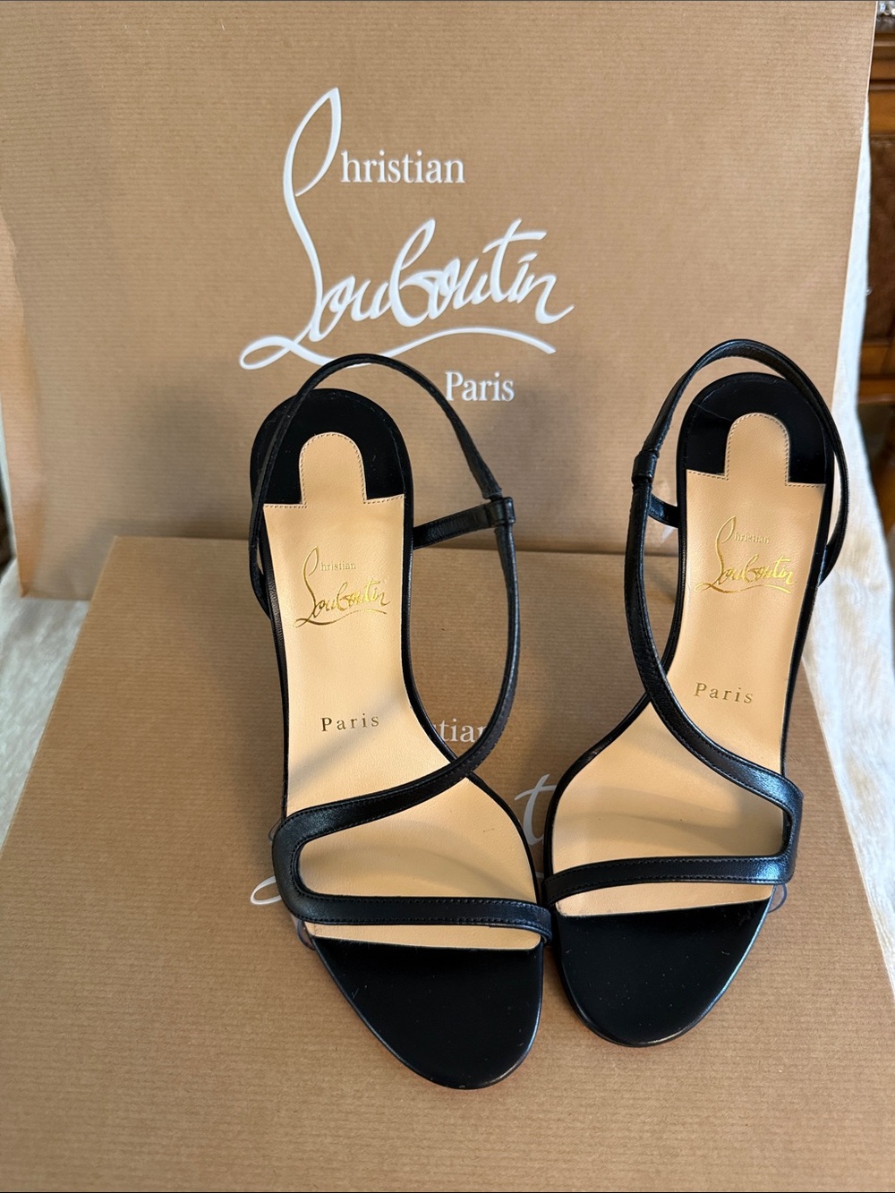 Authentic Christian Louboutin Rosalie 100 Black Leather Strappy Heels